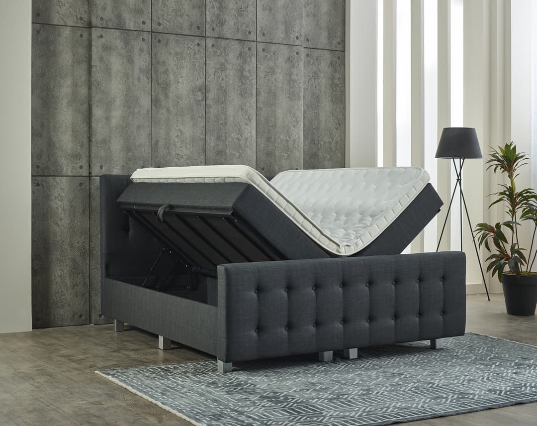 Opbergboxspring Sem Antraciet met voetbord 160x200 cm