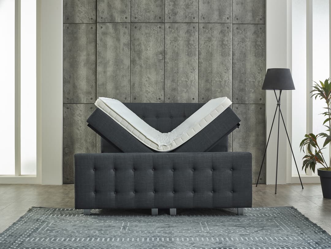 Opbergboxspring Sem Antraciet met voetbord 160x200 cm