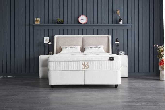 Opbergboxspring Tessa Beige 180x200 cm