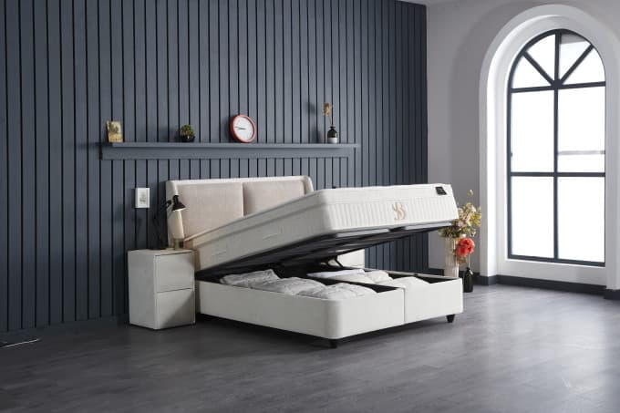 Opbergboxspring Tessa Beige 180x200 cm