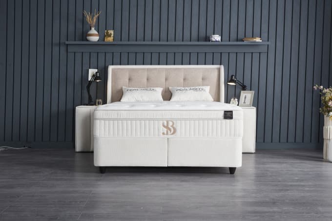 Opbergboxspring Puck Beige 140x200 cm