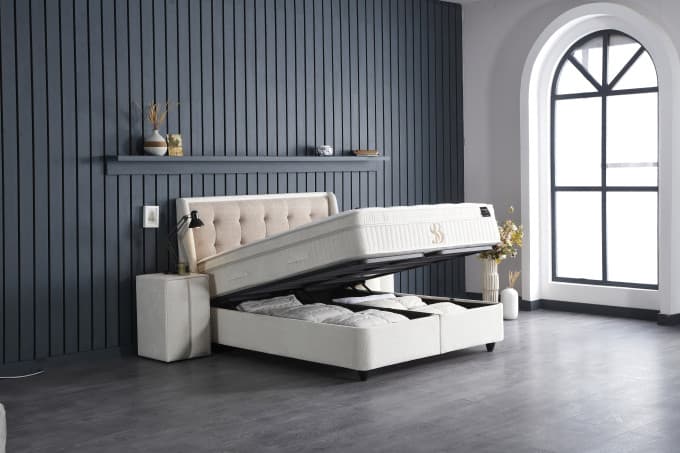 Opbergboxspring Puck Beige 140x200 cm
