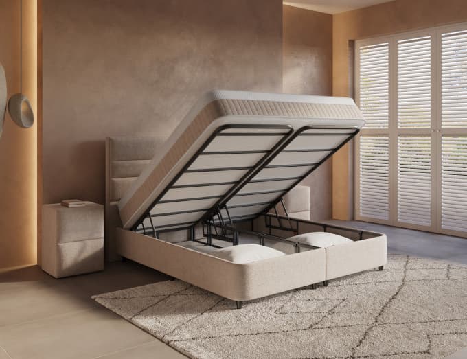 Opbergboxspring Hugo Zand/Beige 140x200 cm