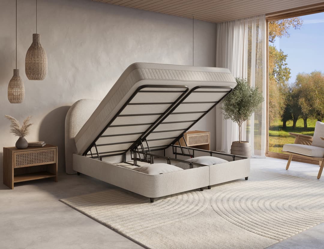 Opbergboxspring Aron Off-white 140x200 cm