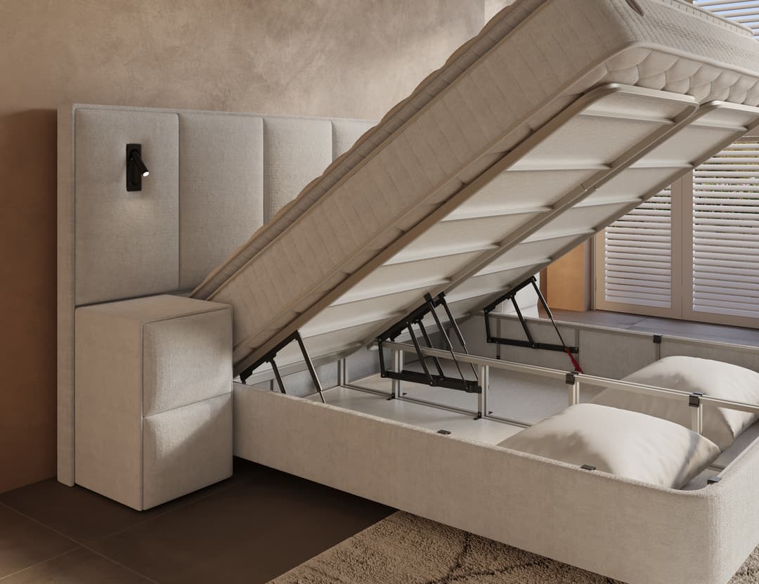 Opbergboxspring Rex XL Beige incl. 2 nachtkastjes 160x200 cm