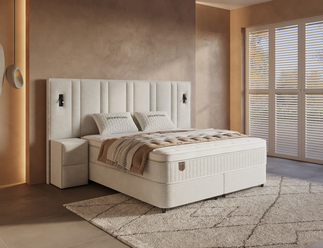 Opbergboxspring Rex XL Beige incl. 2 nachtkastjes 160x200 cm