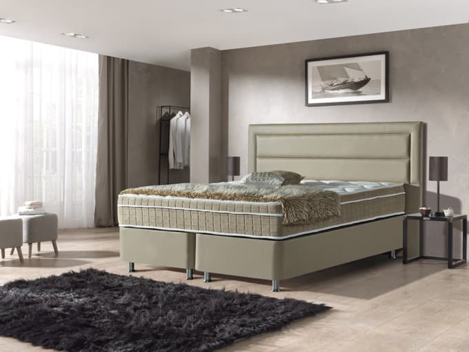 Opbergboxspring Stijn kunstleer Taupe 140x200 cm
