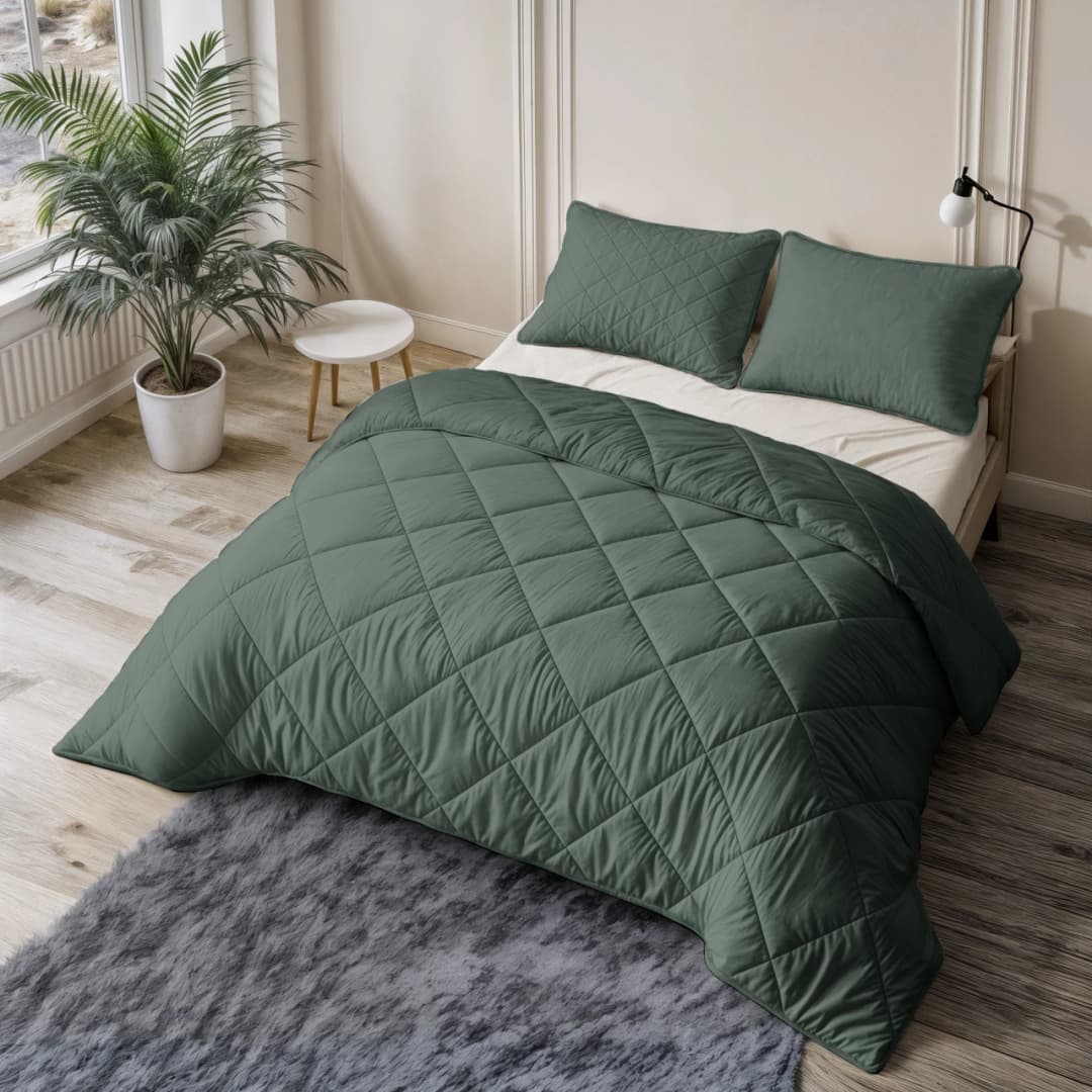 Wasbaar dekbed Lou uni Grijs/Groen 200x200 cm