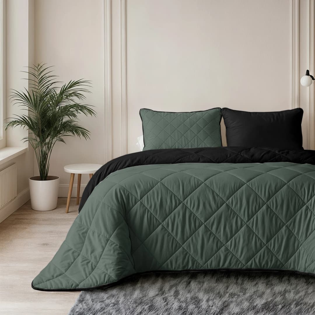 Wasbaar dekbed Lou uni Groen/Zwart 140x200 cm