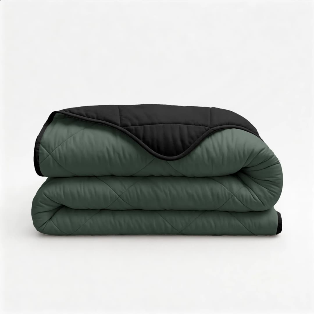 Wasbaar dekbed Lou uni Groen/Zwart 140x200 cm