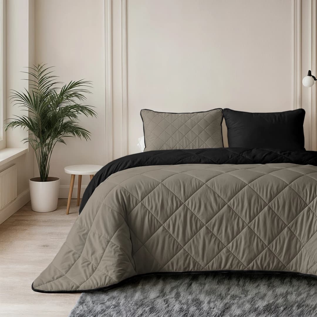 Wasbaar dekbed Lou uni Taupe/Zwart 200x200 cm