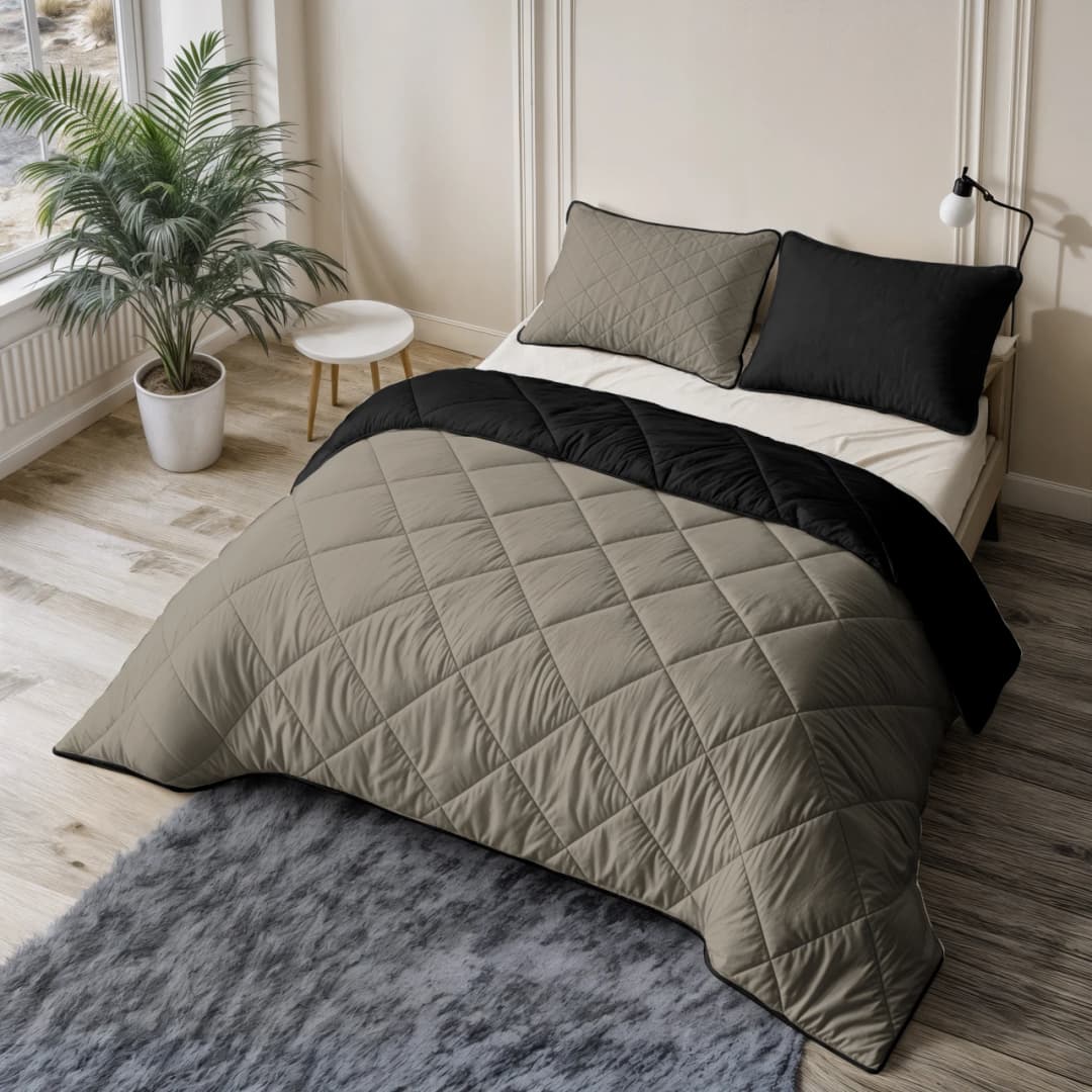 Wasbaar dekbed Lou uni Taupe/Zwart 200x200 cm