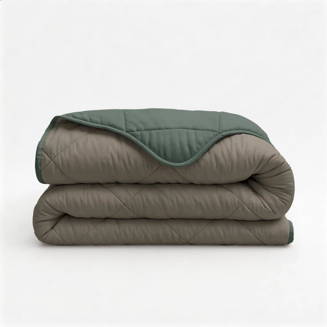Wasbaar dekbed Lou uni Groen/Taupe-grijs 140x200 cm