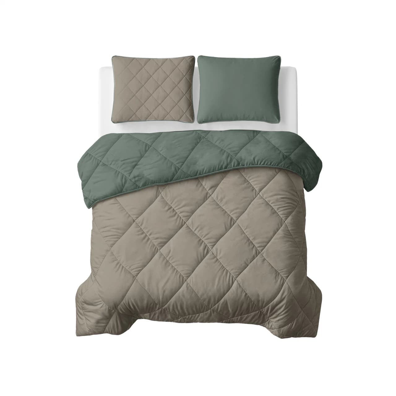 Wasbaar dekbed Lou uni — Groen/Taupe-grijs