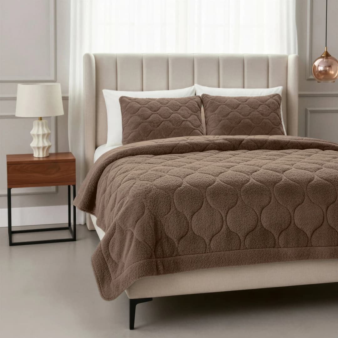 Wasbaar dekbed Bink teddy Taupe/Bruin 240x200 cm