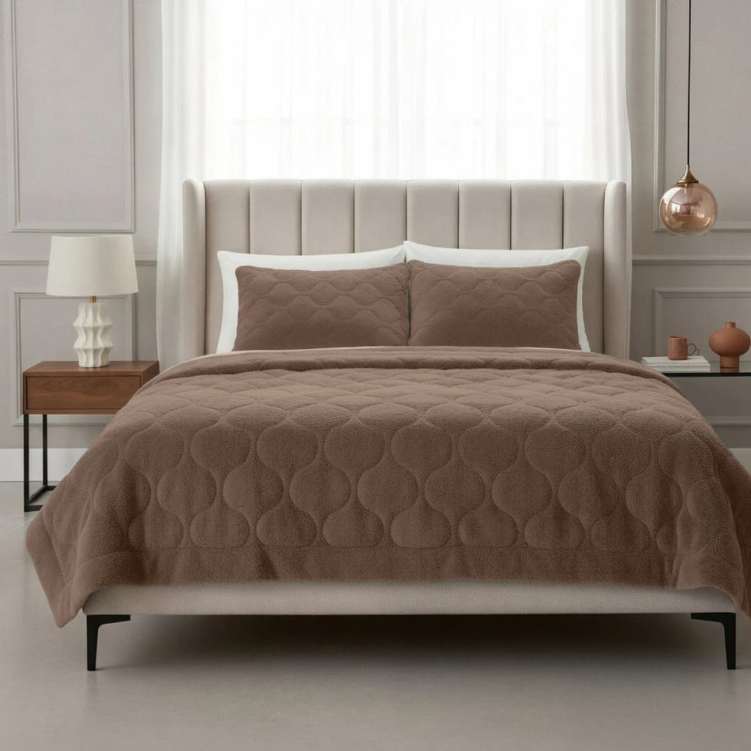 Wasbaar dekbed Bink teddy Taupe/Bruin 240x200 cm