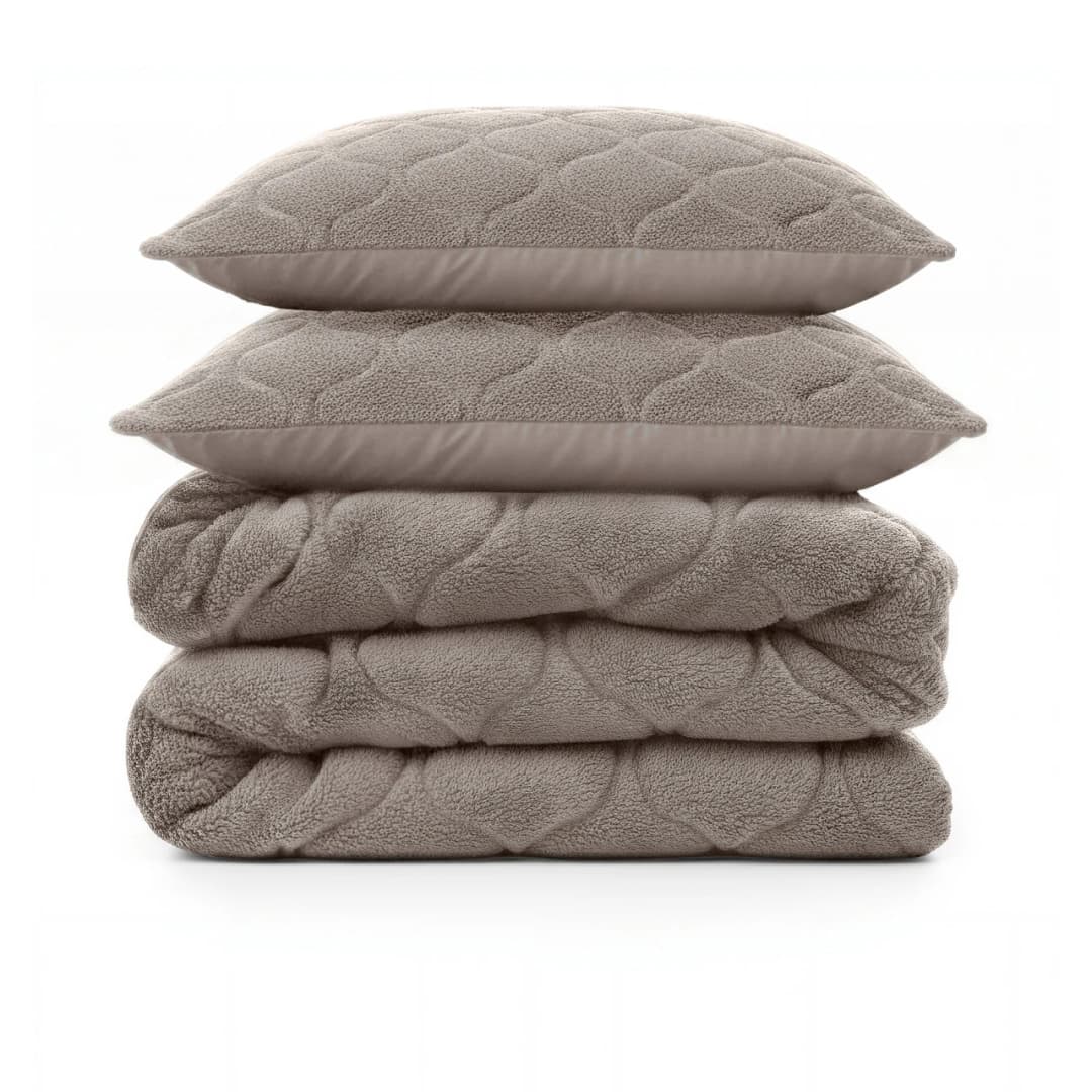 Wasbaar dekbed Bink teddy Taupe/Grijs 140x200 cm