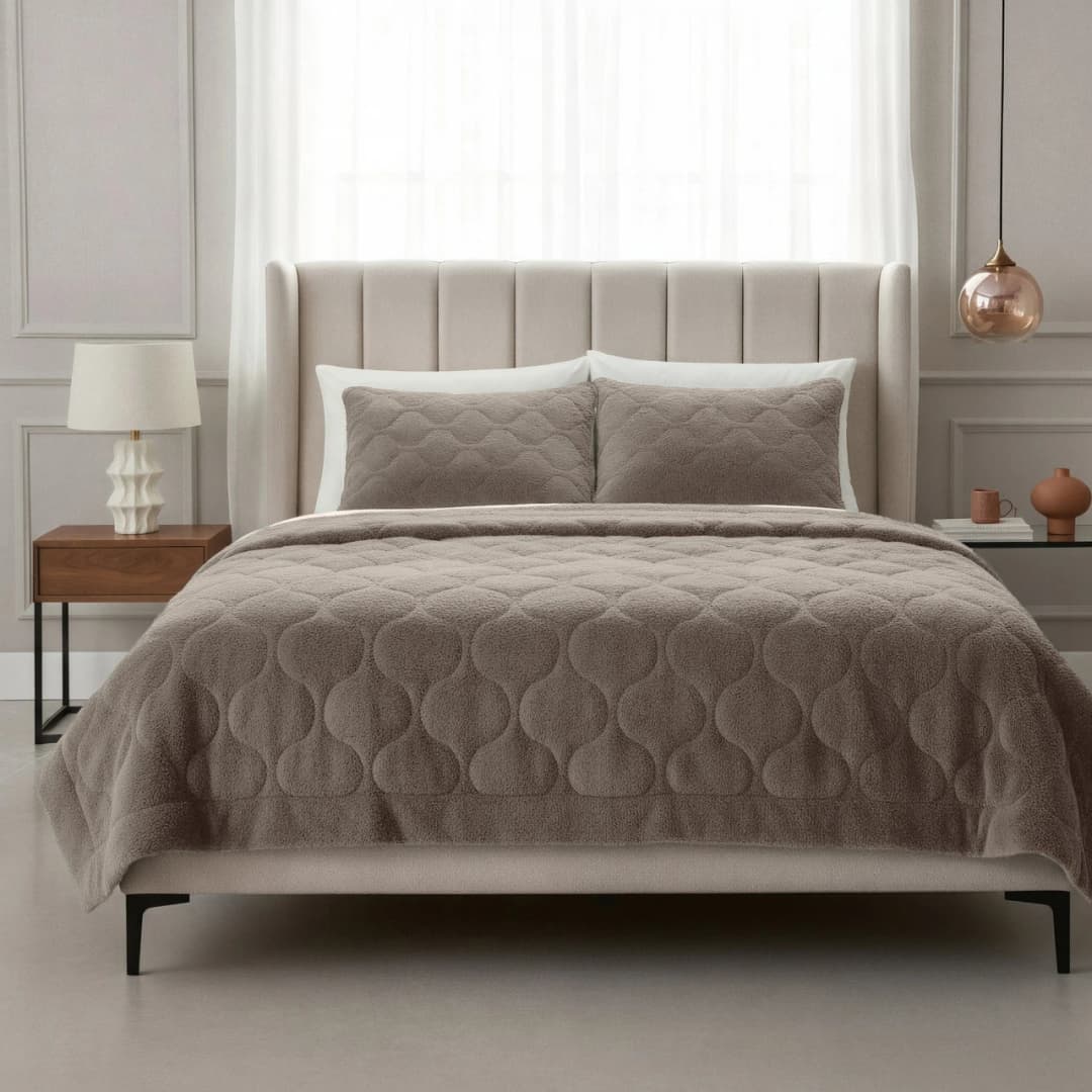 Wasbaar dekbed Bink teddy Taupe/Grijs 140x200 cm