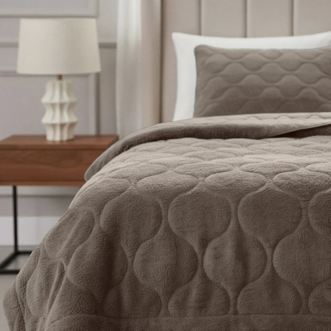 Wasbaar dekbed Bink teddy Taupe/Grijs 140x200 cm
