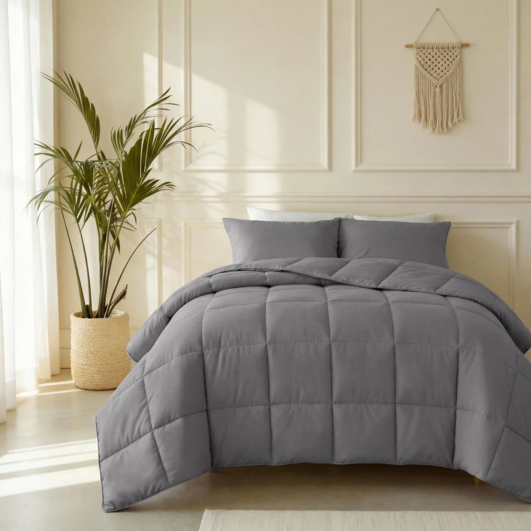 Wasbaar dekbed Nina percal katoen Antraciet 140x220 cm