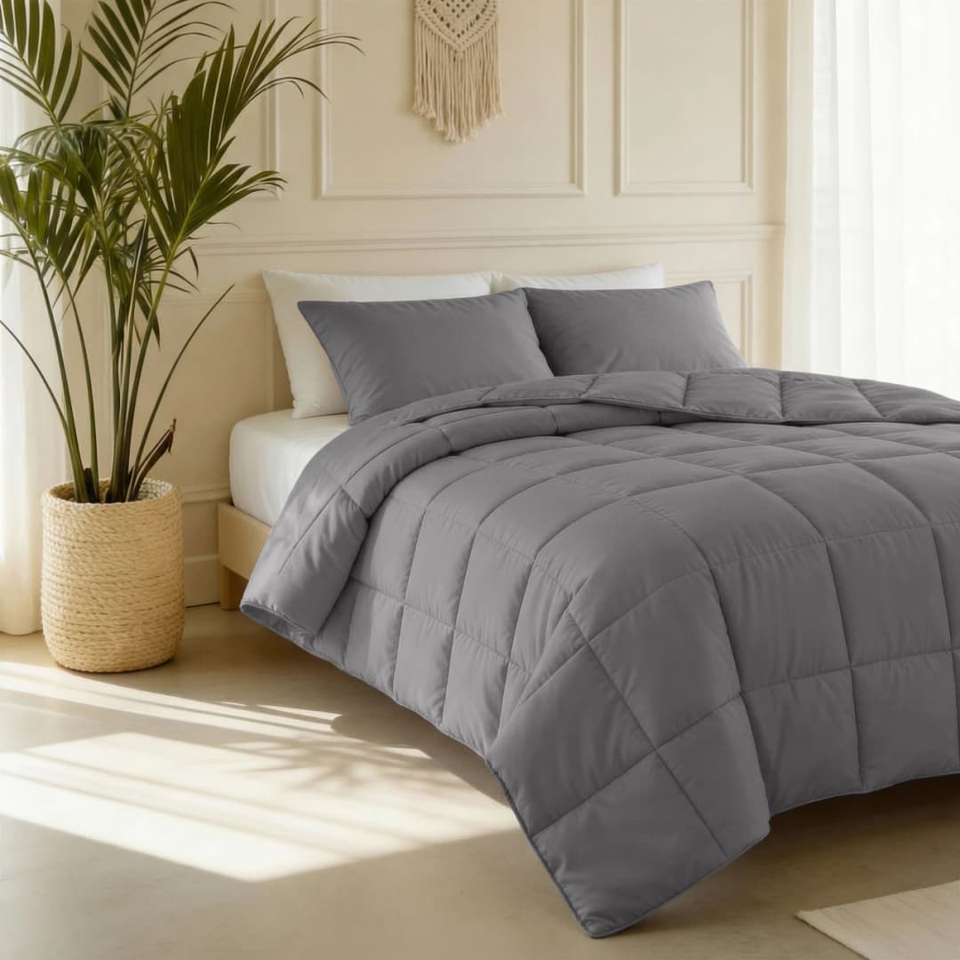 Wasbaar dekbed Nina percal katoen Antraciet 140x220 cm