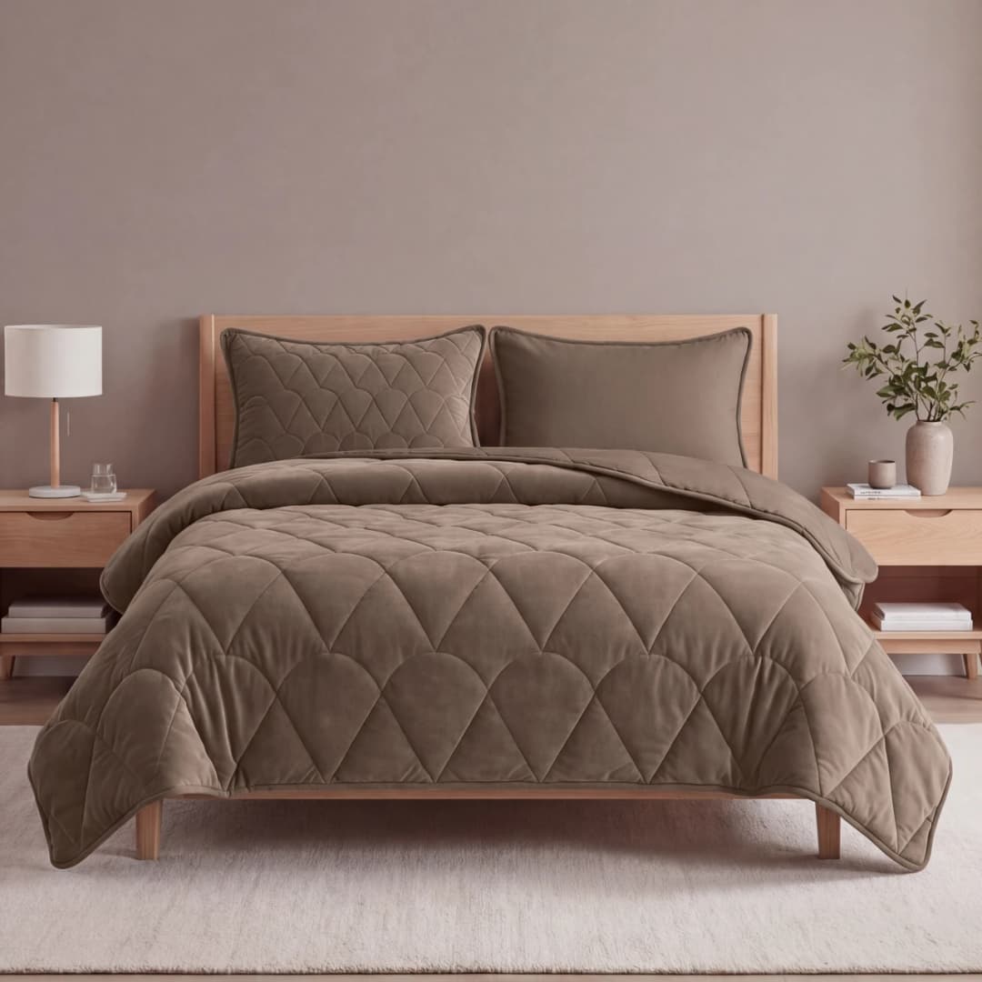 Wasbaar dekbed Vive velvet Taupe/Bruin 140x200 cm