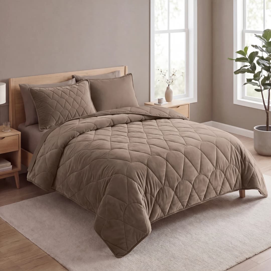 Wasbaar dekbed Vive velvet Taupe/Bruin 140x200 cm