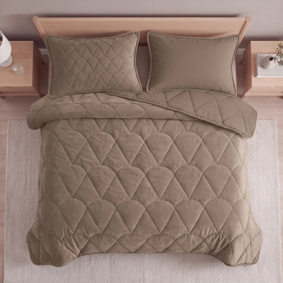 Wasbaar dekbed Vive velvet Taupe/Bruin 140x200 cm