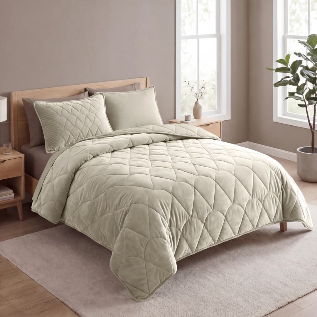 Wasbaar dekbed Vive velvet Taupe/Grijs 140x200 cm