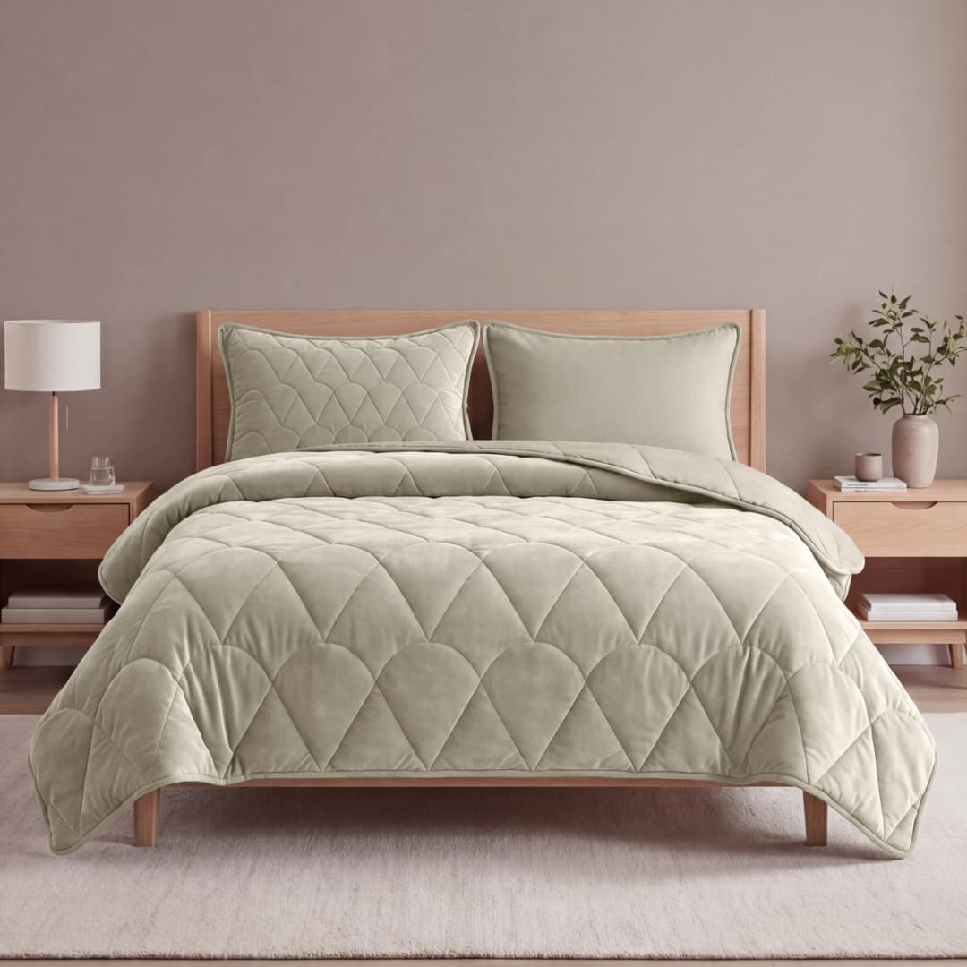 Wasbaar dekbed Vive velvet Taupe/Grijs 140x200 cm