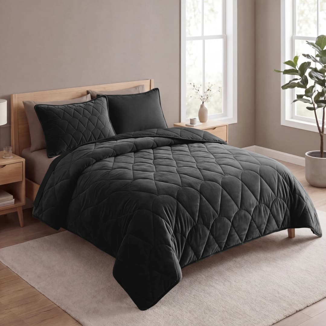 Wasbaar dekbed Vive velvet Zwart 140x200 cm