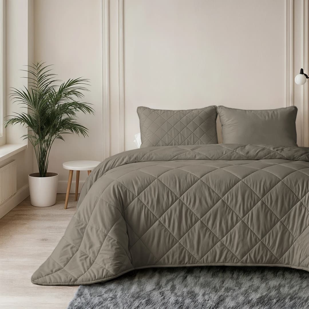 Wasbaar dekbed Lou uni Taupe/Grijs 140x200 cm