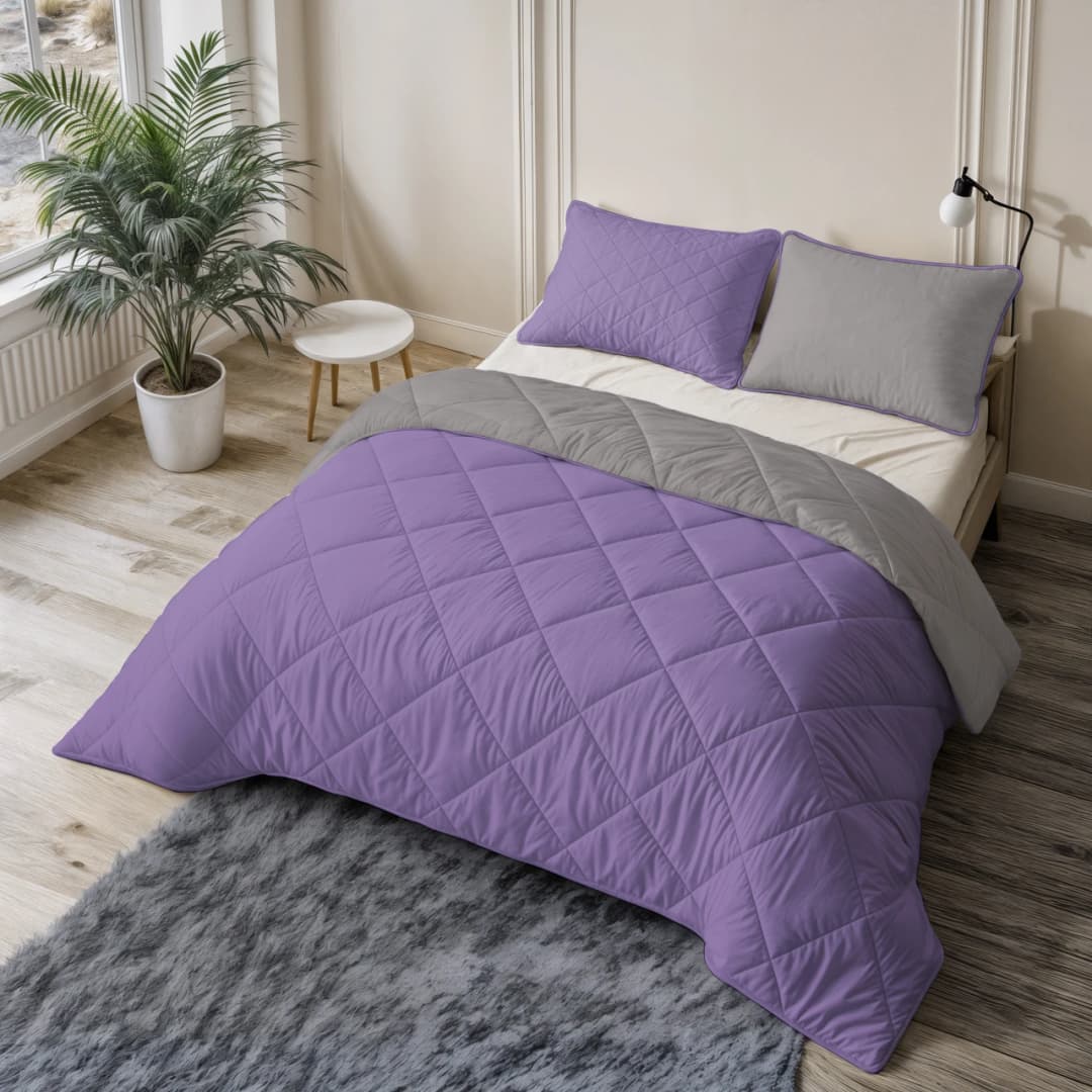 Wasbaar dekbed Lou uni Lavendel/Taupe-grijs 140x200 cm