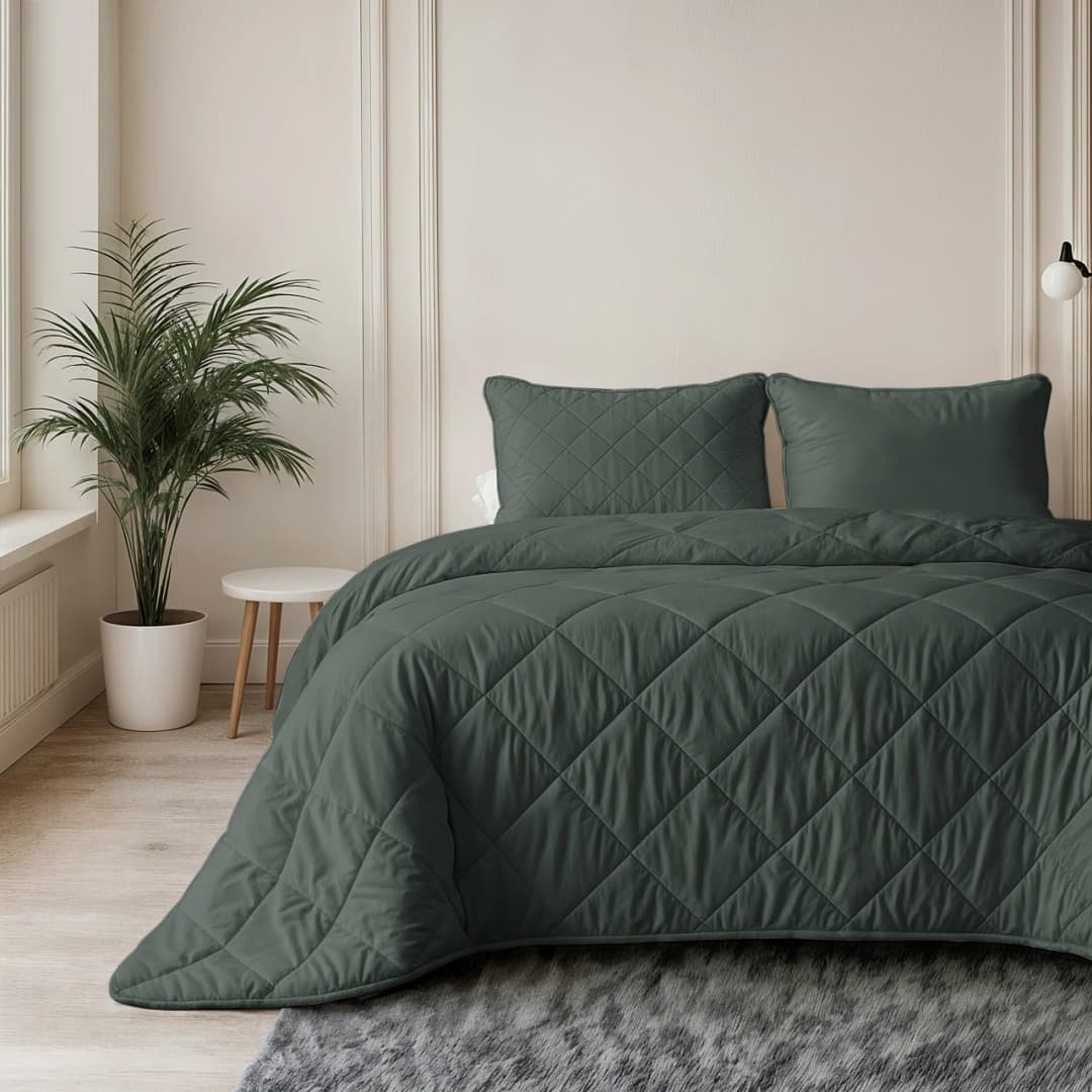 Wasbaar dekbed Lou uni Grijs/Groen 200x200 cm