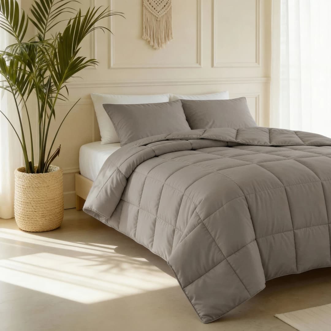 Wasbaar dekbed Nina percal katoen Taupe/Bruin 140x220 cm