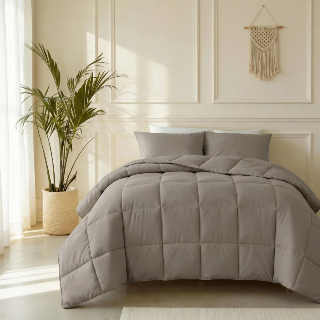 Wasbaar dekbed Nina percal katoen Taupe/Bruin 140x220 cm