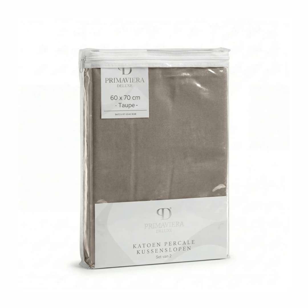 Kussenslopen Nina percal 2-pack Taupe/Bruin 60x70 cm